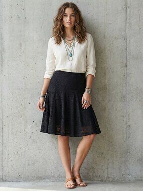 Isaac Mizrahi 12 Black Lace Skirt Pleated Whimsigoth Fairy Witchy Office Eyelet